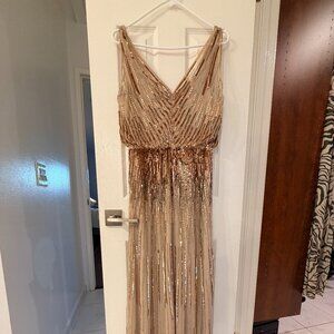 Adrianna Papell Champagne Gold Sequin Gown – Size 8